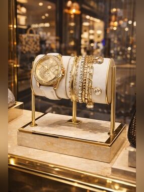 Gold-Tone Women's Watch and Bracelet Set - White Strap